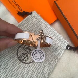 Hermes Clic H White Enamel Bracelet For Women